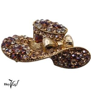 Vintage Hat Pin Brooch w Pave Golden and Clear Rhinestones 2" Across - Hey Viv